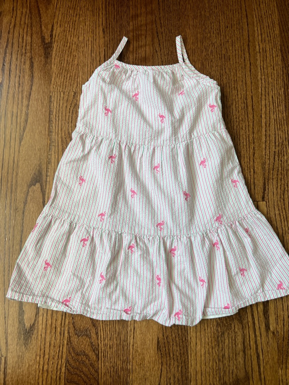 Gymboree White Lined Dress with Pink Flamingo Print